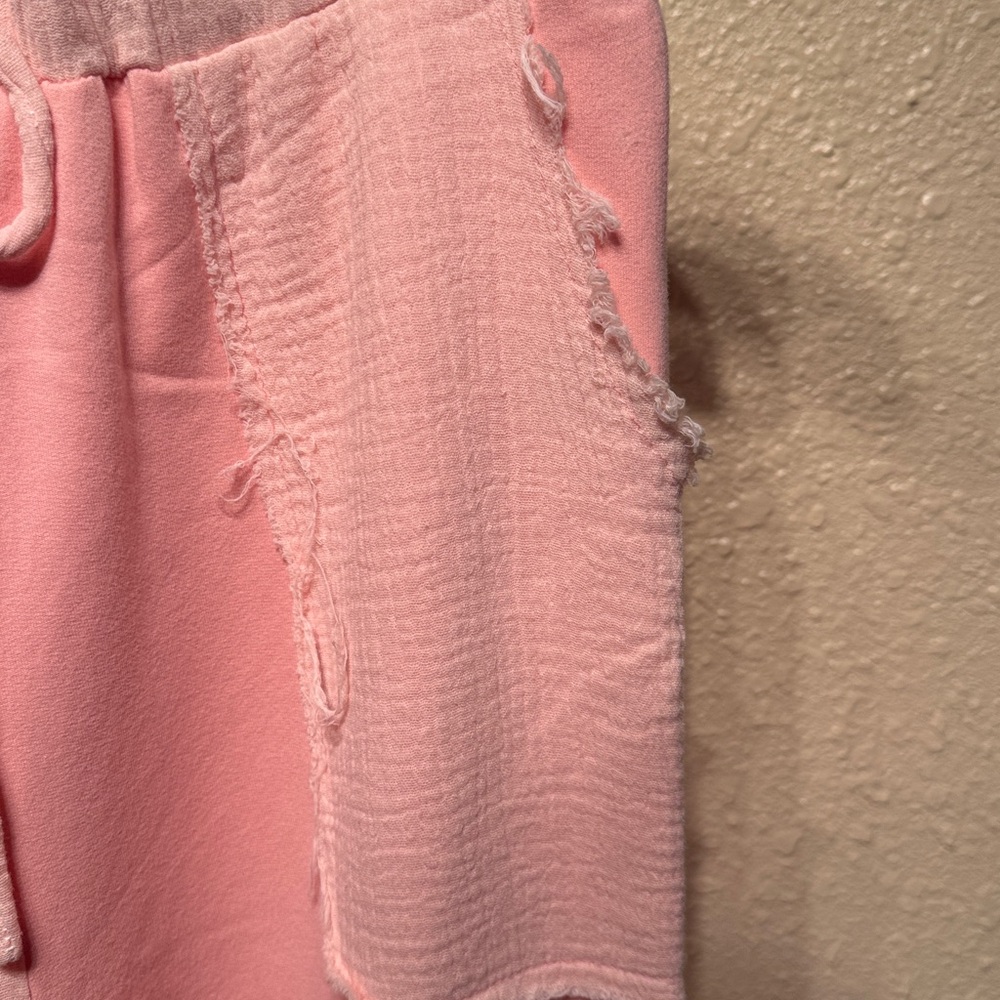 POL Pink color block cotton French terry gauze distressed drawstring joggers NEW - Picture 9 of 16